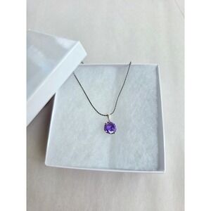 New 925 Sterling Silver Purple Solitaire Pendant Necklace Blackened Finish 22"
